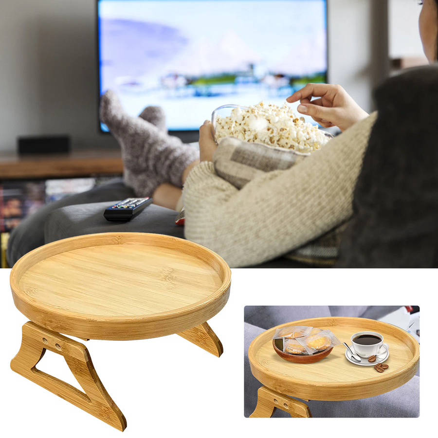 Bamboo Sofa Armrest Clip-On Round Tray - Image 1