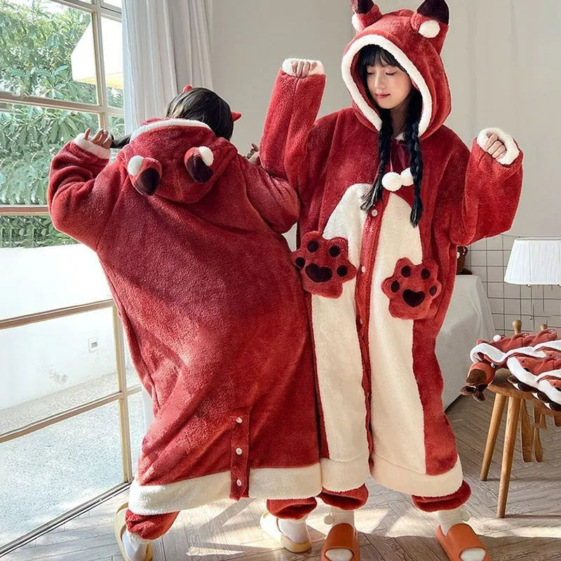 Dreamy Fox Thick Animal-Theme Hooded Blanket Pajamas - Image 1