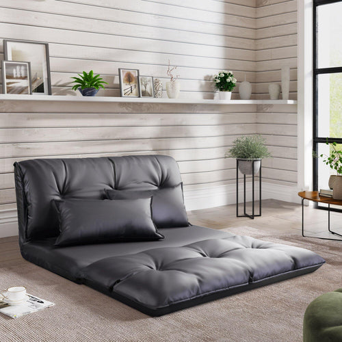 Modern Foldable PU Leather Leisure Floor Sofa Bed with 2 Pillows - Image 0
