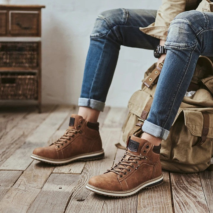 Italian Vintage Leather Lace-Up Warm Winter Boots - Image 2