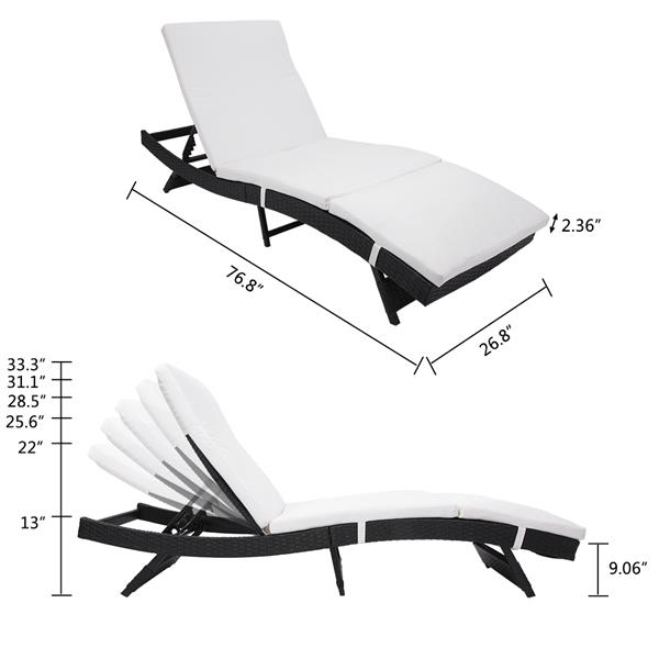 Outdoor Portable Adjustable Patio Sun Bed Pool Wicker Lounge Chair - Image 4