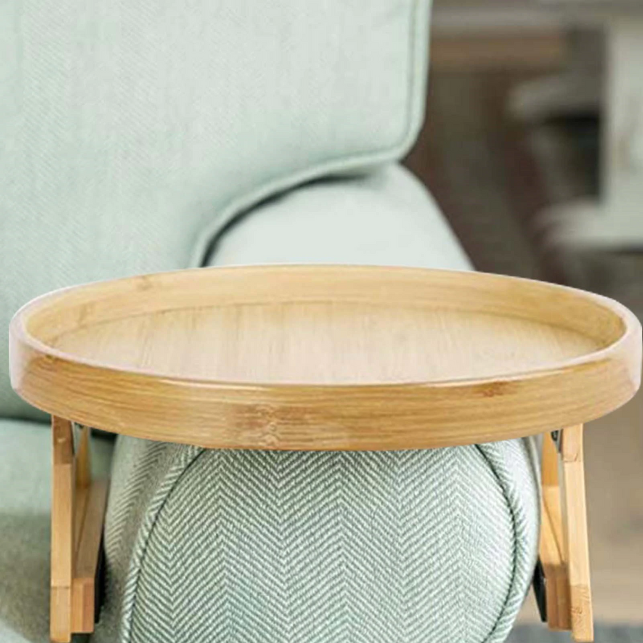 Bamboo Sofa Armrest Clip-On Round Tray - Image 3