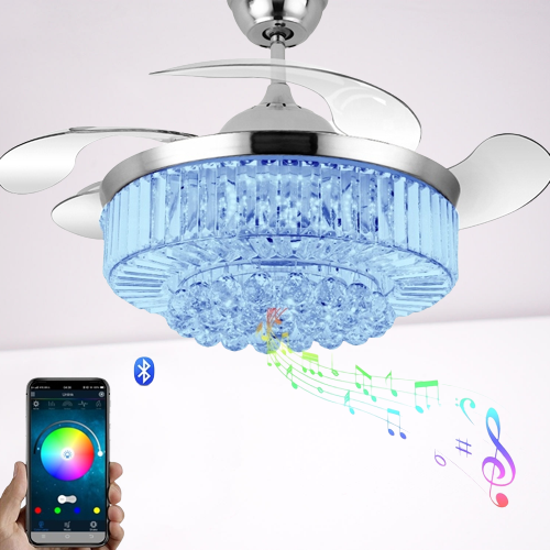 Melody Glow Crystal LED Ceiling Fan Speaker Lamp - Image 0