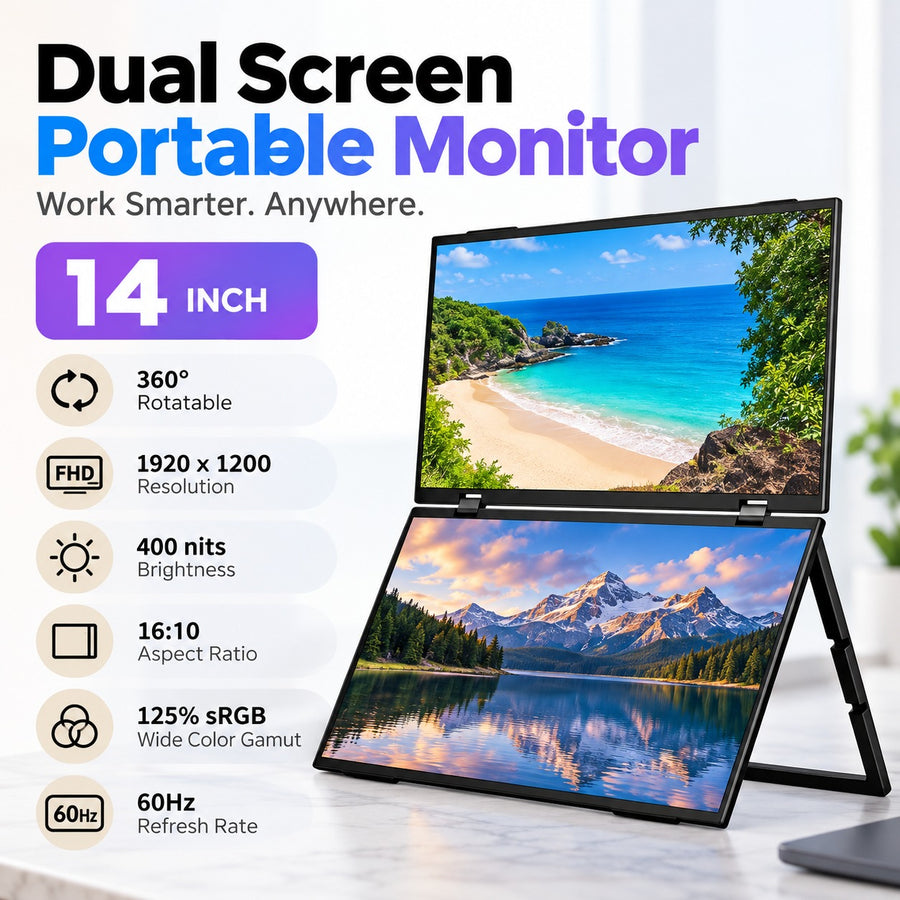 Zero Setup Dual Screen Portable Laptop Monitor