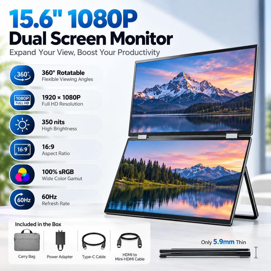 Zero Setup Dual Screen Portable Laptop Monitor