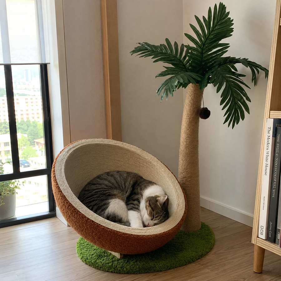 Palm Nest Coconut Shell Cat Lounger Tree