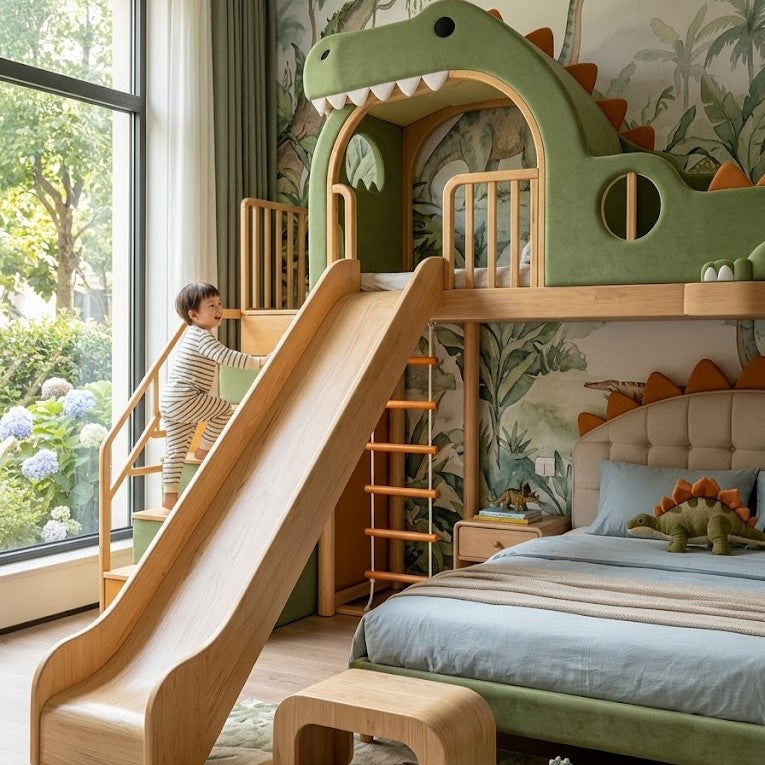 Roar House Kids Dinosaur Slide Bunk Bed