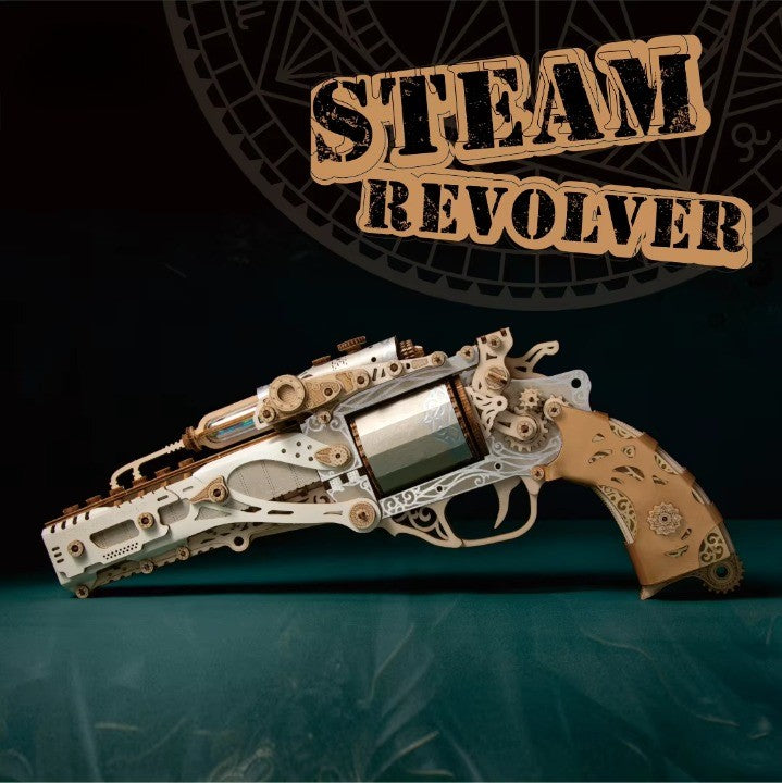 Mechanical Steampunk DIY Wooden Puzzle Toy Revolver - Image 1
