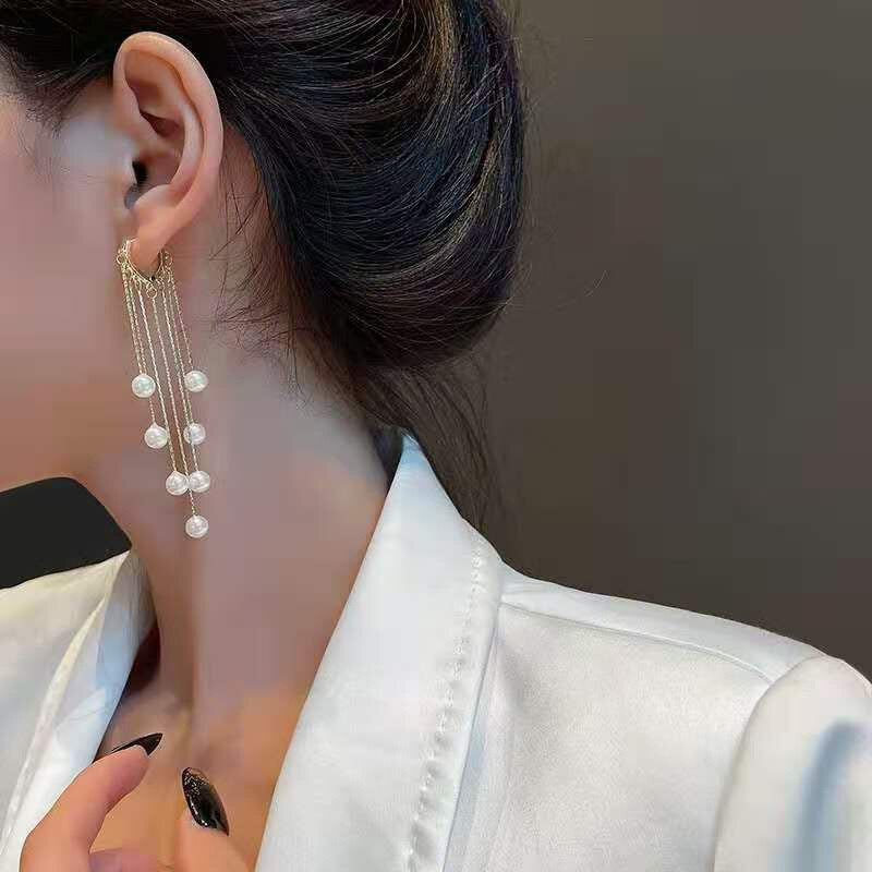 Exquisite Long Tassel Pearl Drop Earrings - Image 4