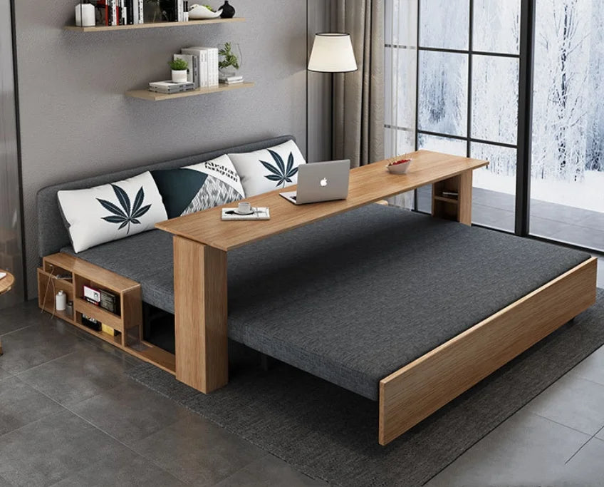 Modern Space Saving Transformable Wooden Foldable Sofa Bed - Image 2