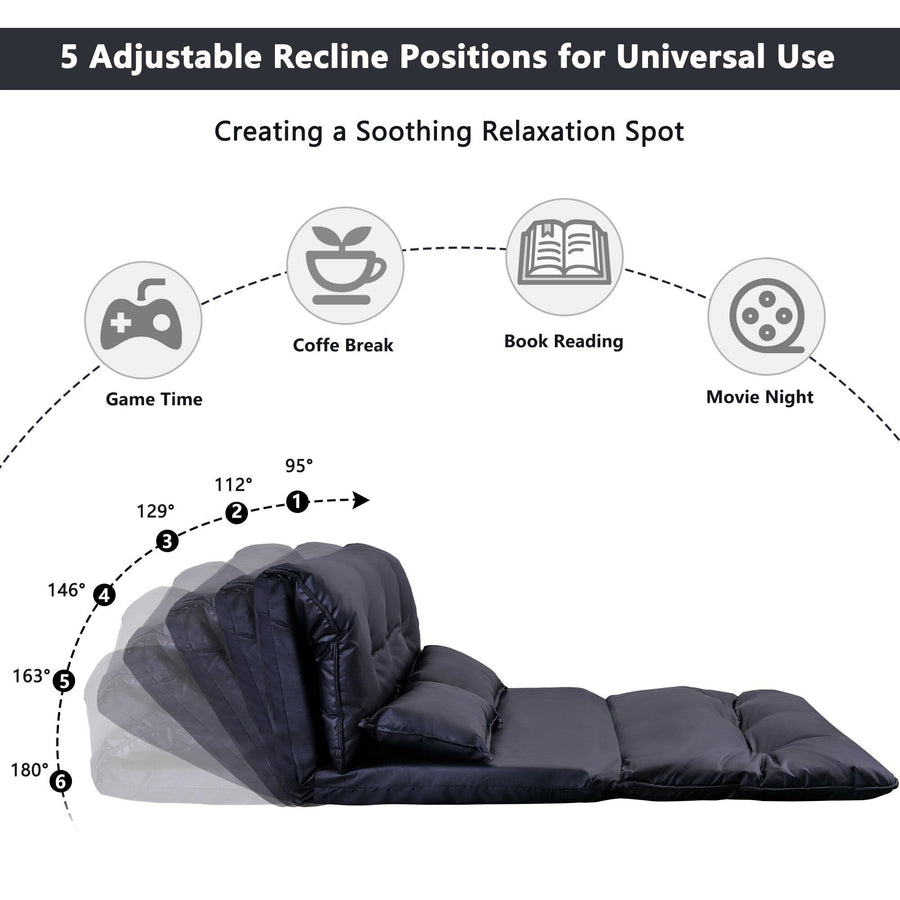 Modern Foldable PU Leather Leisure Floor Sofa Bed with 2 Pillows - Image 10