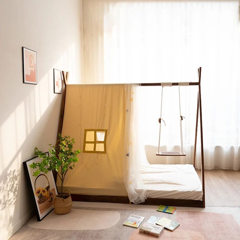 Indoor Playground Wooden Swing Kids Floor Bed - Image 5