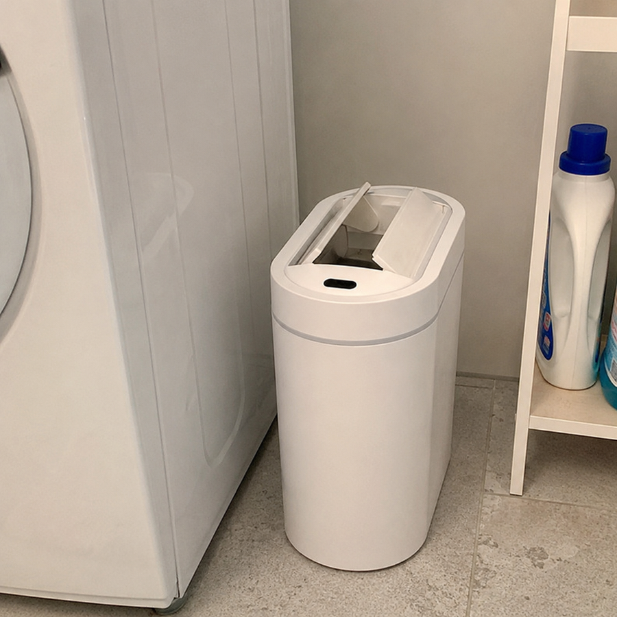 Clean Hands Touchless Slim Bathroom Wastebasket Bin