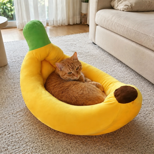 Banana Peel Plush Cat Sleeping Bed
