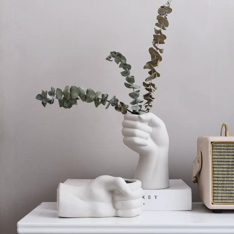 Artistic Hand Gesture Ceramic Tabletop Flower Vase - Image 4