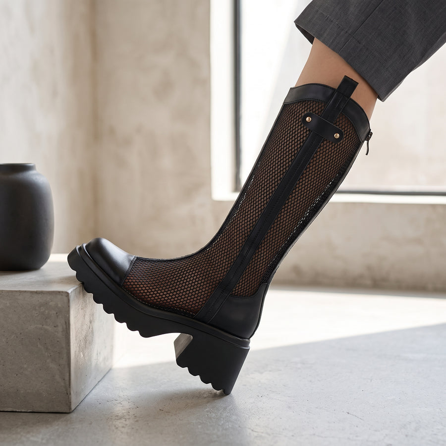 Hollow Out Mesh Thick Casual Women Boots