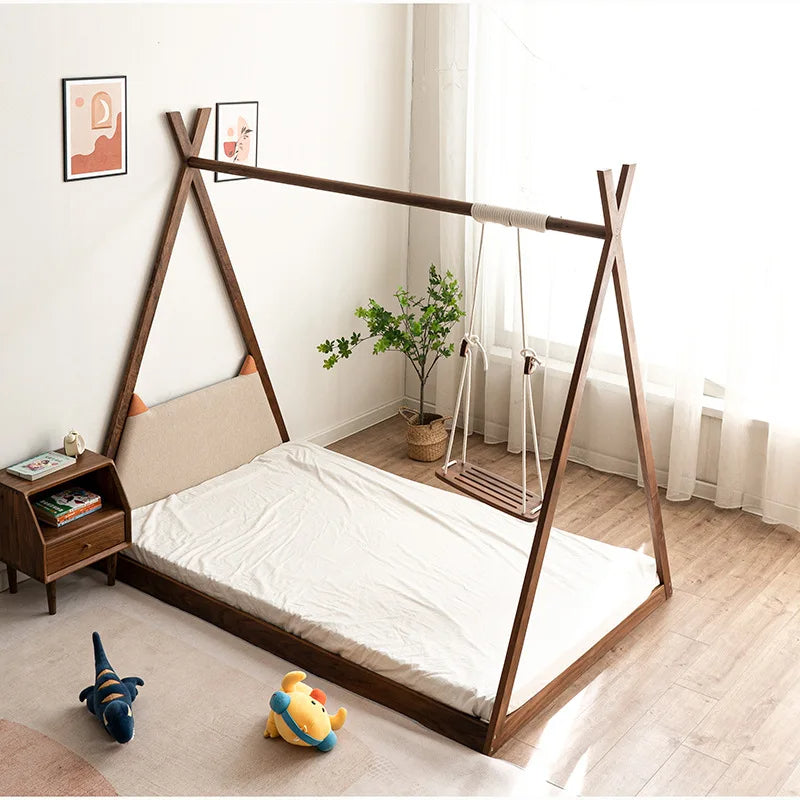 Indoor Playground Wooden Swing Kids Floor Bed - Image 1