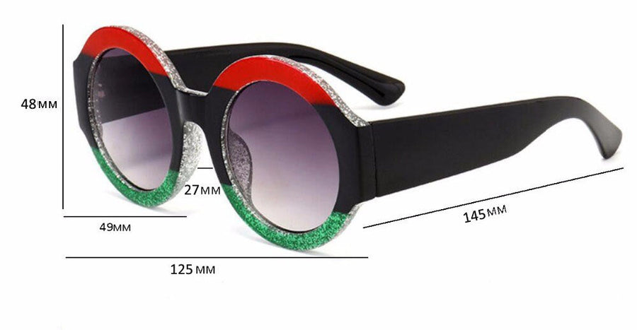 Designer Red Green Black Circle Sun Glasses - Image 2