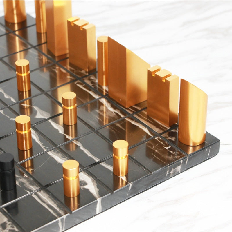Modern Gold Black Marble Chess Board - Image 5