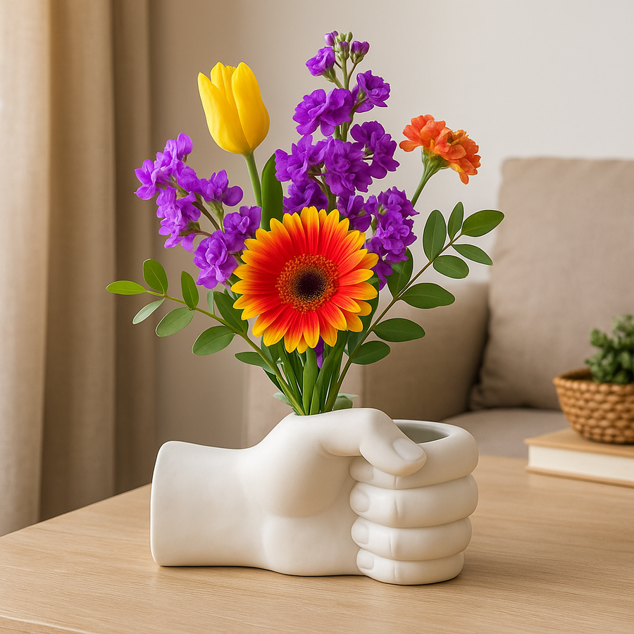 Artistic Hand Gesture Ceramic Tabletop Flower Vase - Image 6