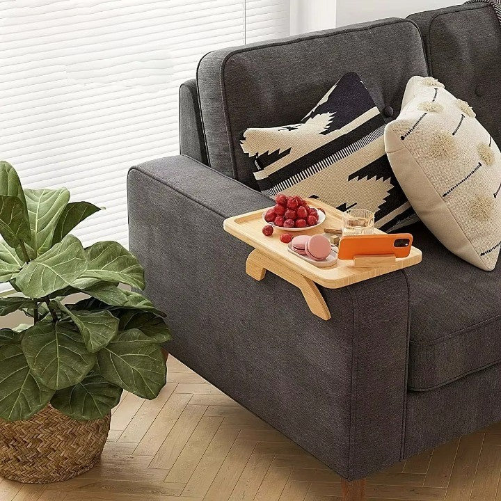 Wooden Clip-On Sofa Armrest Table Foldable Tray - Image 4