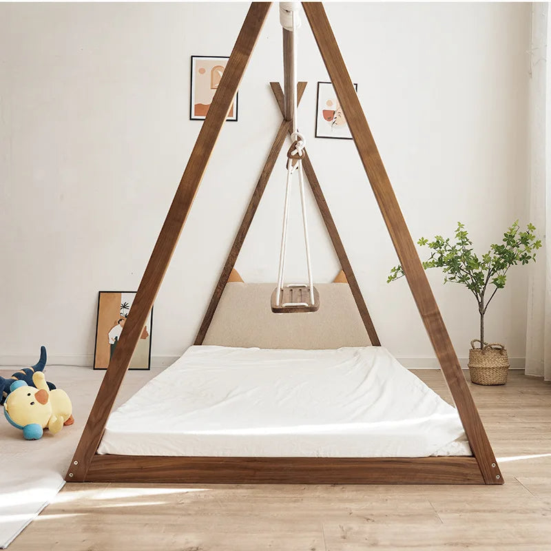Indoor Playground Wooden Swing Kids Floor Bed - Image 3
