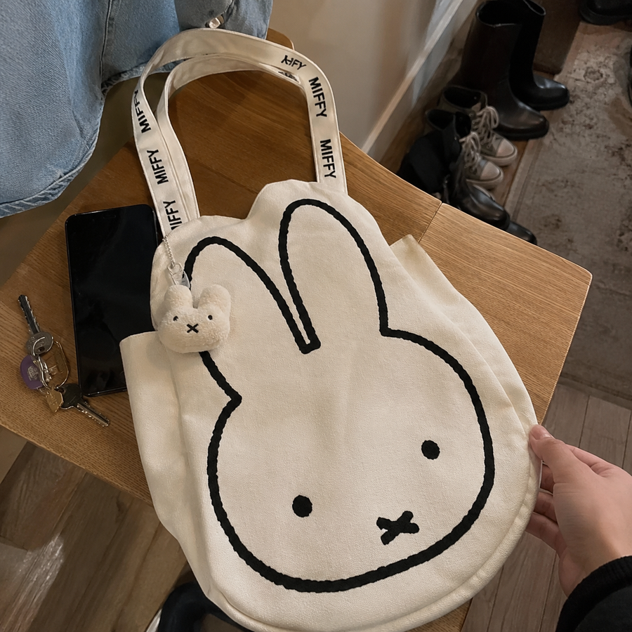 Marshmallow White Bunny Kawaii Canvas Tote Bag