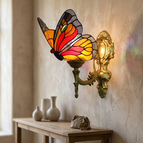 Prism Flight Stained Glass Butterfly Pyramid Wall Lamp - Image 0