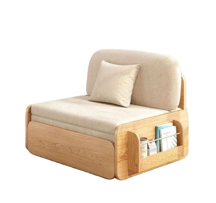 Minimalist Foldable Wooden Japanese Lazy Sofa Bed - Image 5