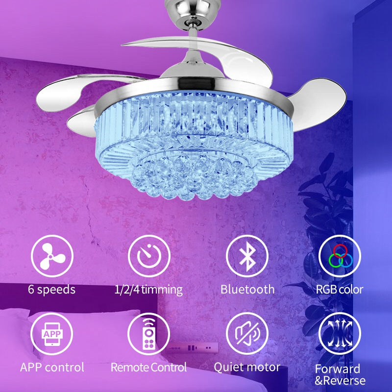 Melody Glow Crystal LED Ceiling Fan Speaker Lamp - Image 1