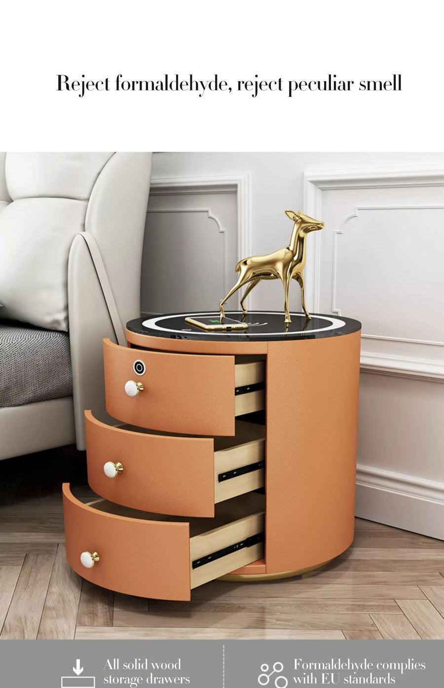 Round Smart Wireless Charging Bedside Table - Image 7