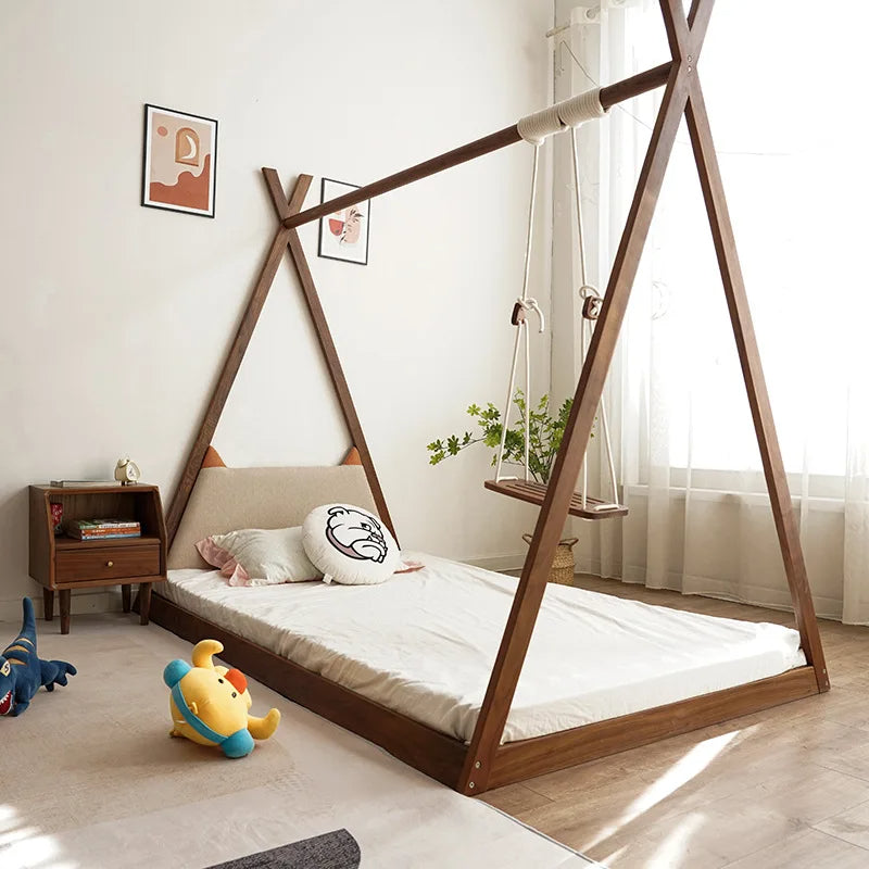 Indoor Playground Wooden Swing Kids Floor Bed - Image 4