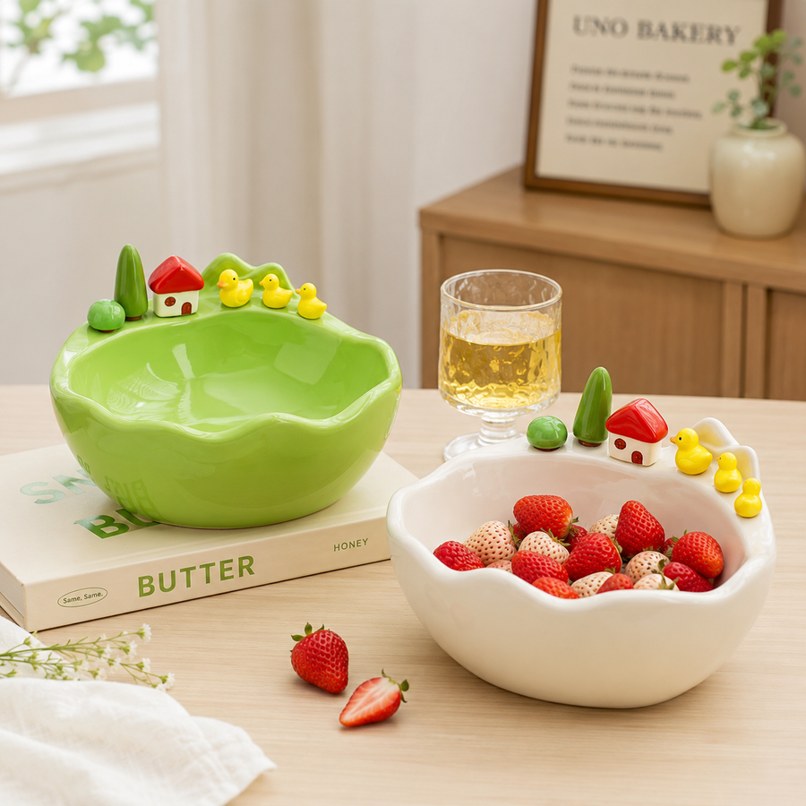 Little Quack Fruit Fork Ceramic Bowl Set