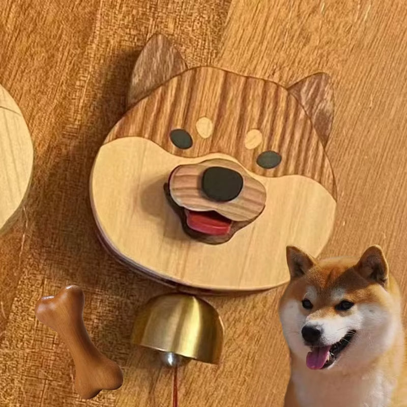 Playful Shiba Dog Face Wooden Doorbell - Image 1