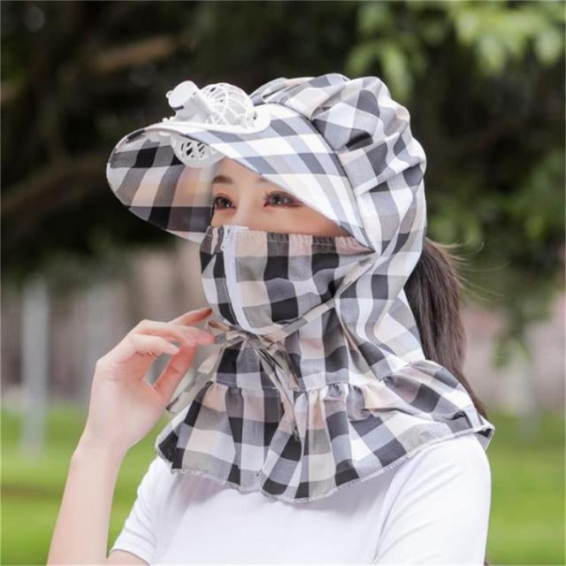 Anti-UV Dust Protect Long Wrap Hat with Fan - Image 3