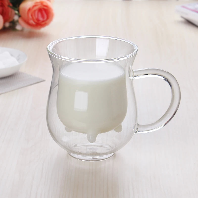Cow Double Layer Glass Mug - Image 1
