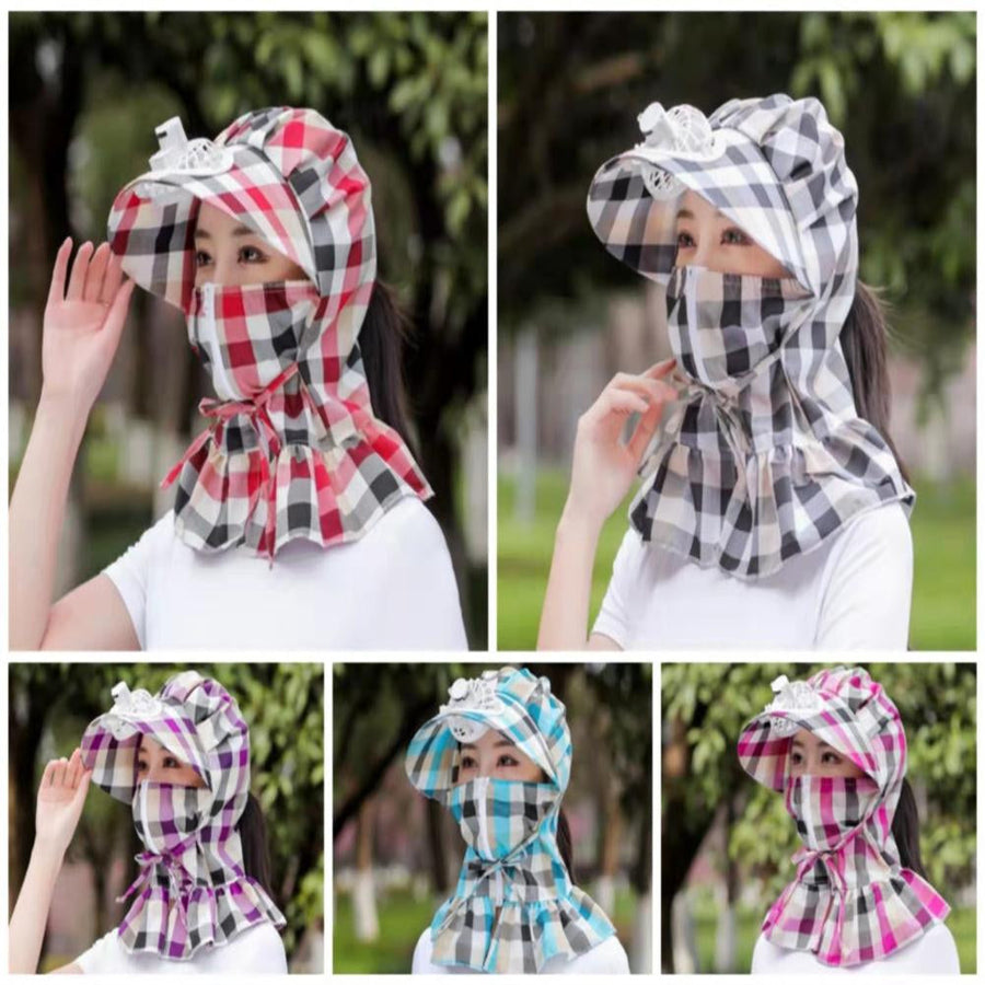 Anti-UV Dust Protect Long Wrap Hat with Fan - Image 1