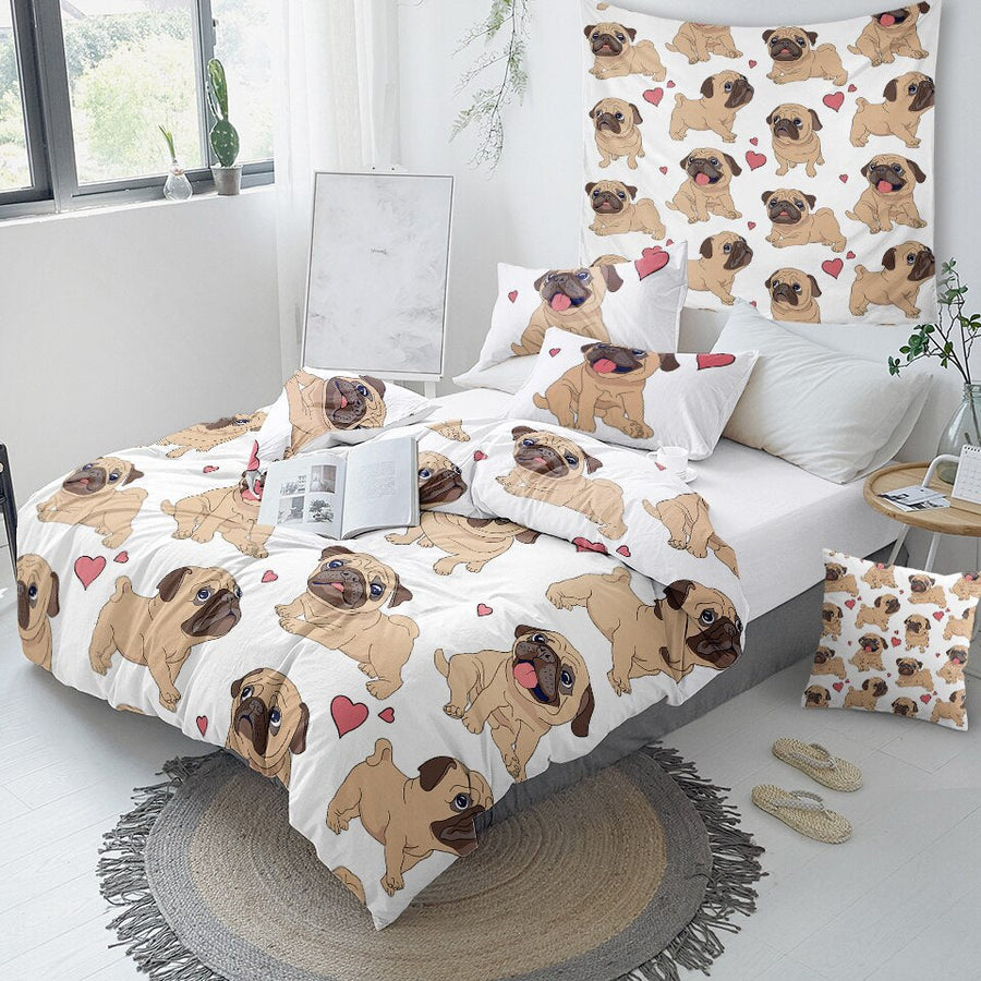 3pcs Hippie Pug Puppy Cartoon Comfortable Duvet Cover Bedding Set - Image 0