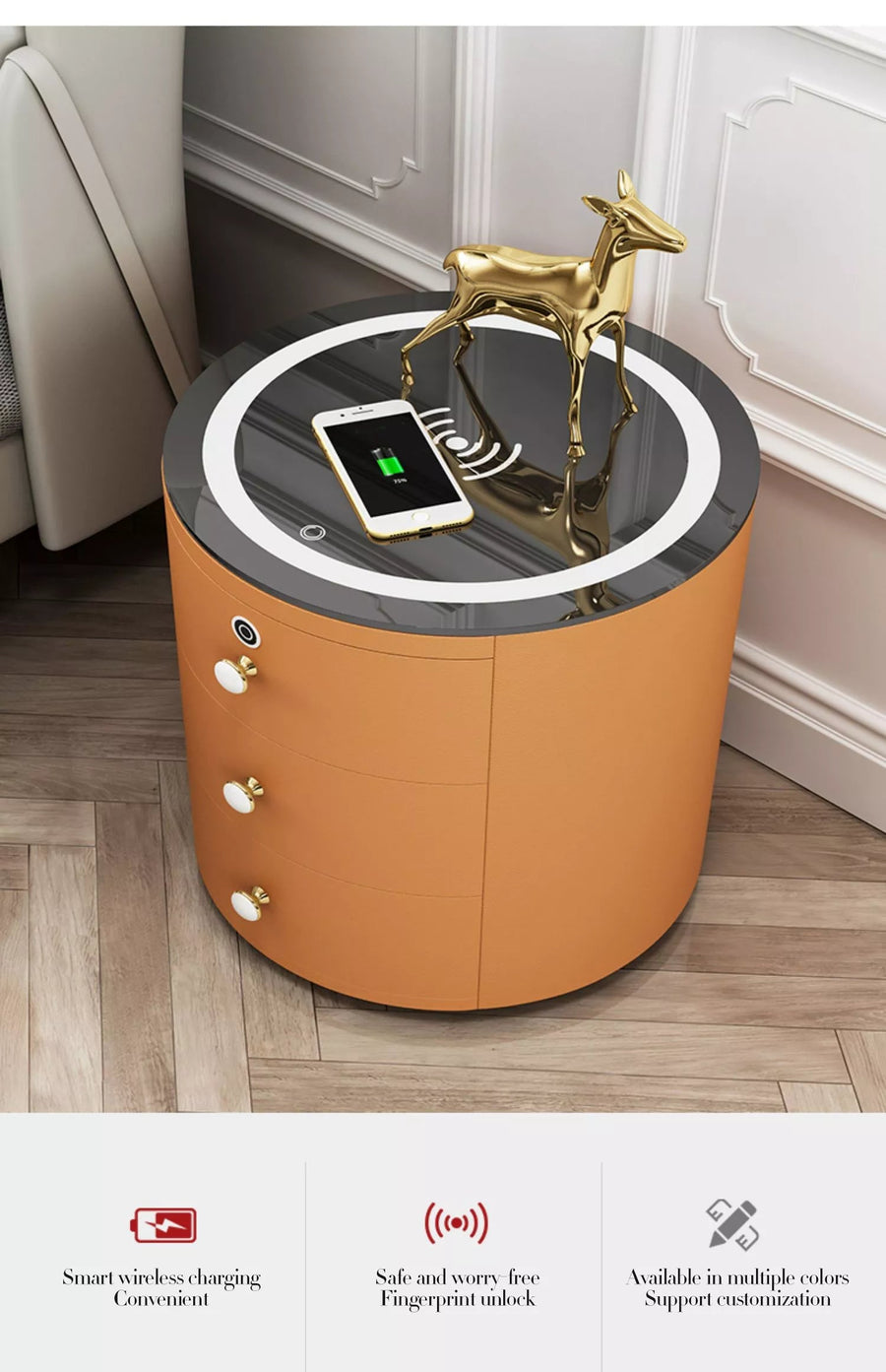 Round Smart Wireless Charging Bedside Table - Image 8