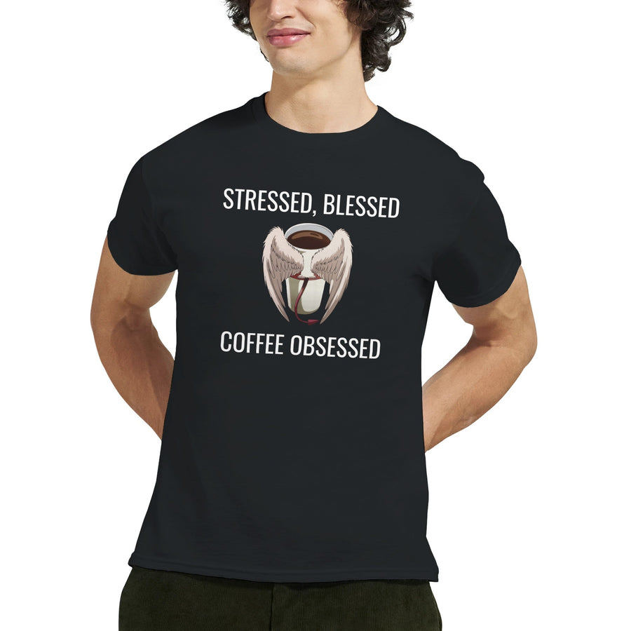 Stressed Blessed & Coffee Obsessed Cotton T-Shirt - Image 2