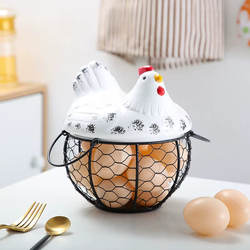 Ceramic Egg Holder Chicken with Wire Basket - Image 6