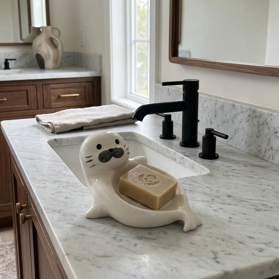 Chubby Seal Cute Draining Soap Dish Holder Tray