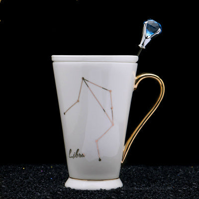 White And Gold Ceramic Coffee mugs with Zodiac Signs - Image 7
