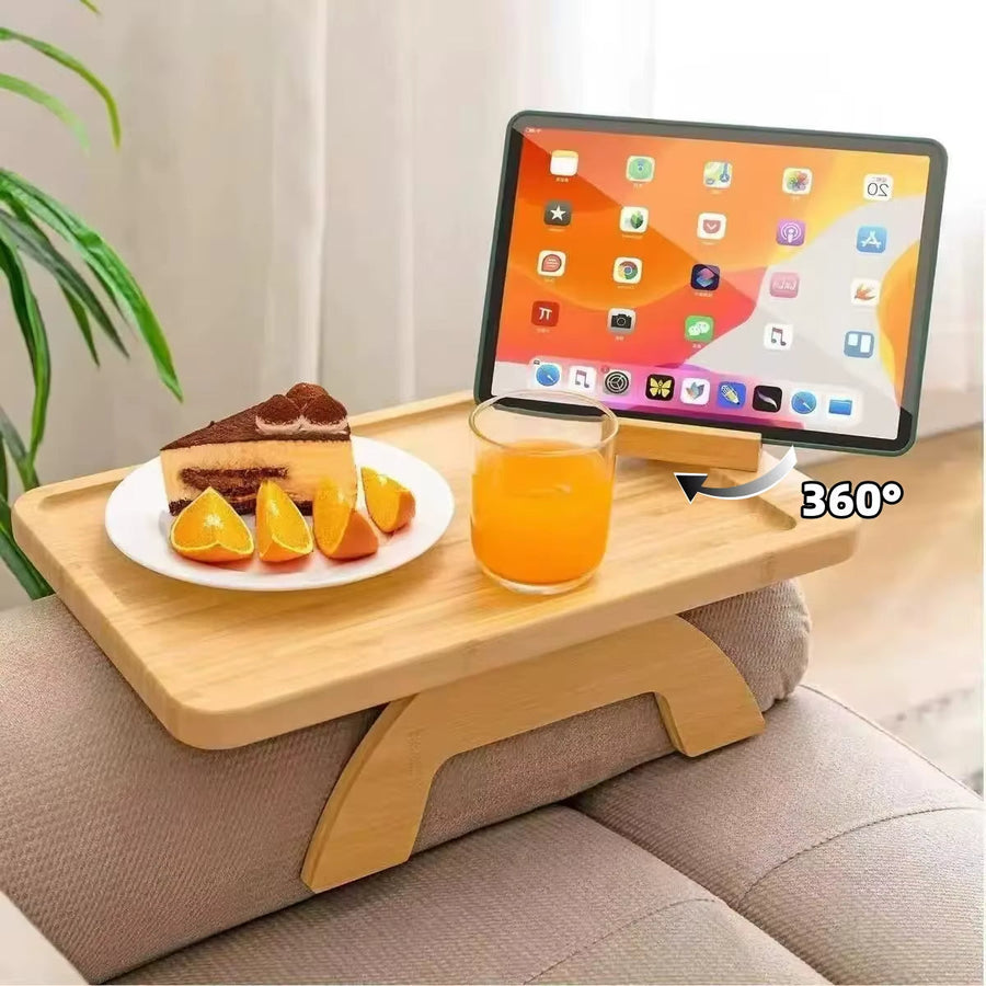 Wooden Clip-On Sofa Armrest Table Foldable Tray - Image 1