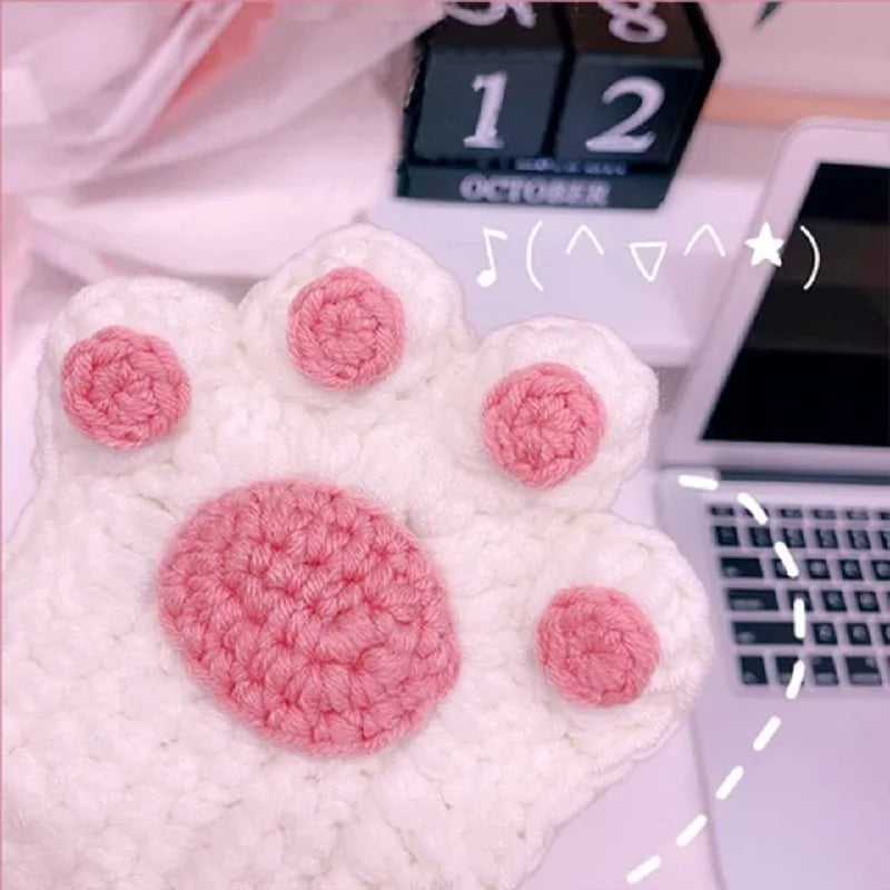 Cat Paw Hand-Knitted Winter Gloves - Image 4