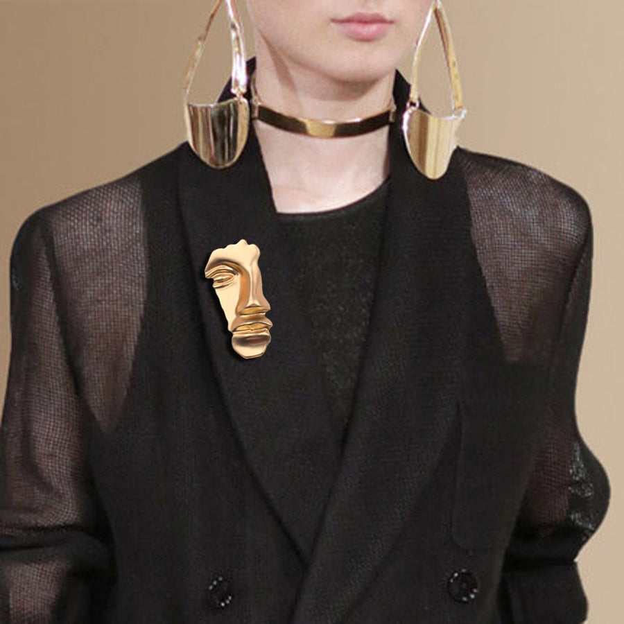 Polished Portrait Artistic Metal Face Pin Brooches - Image 1
