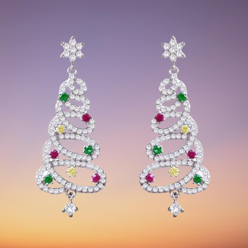 Mini Elegant Christmas Tree Earrings - Image 1