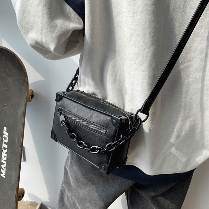 Unisex Crossbody Chain Leather Messenger Bag - Image 4