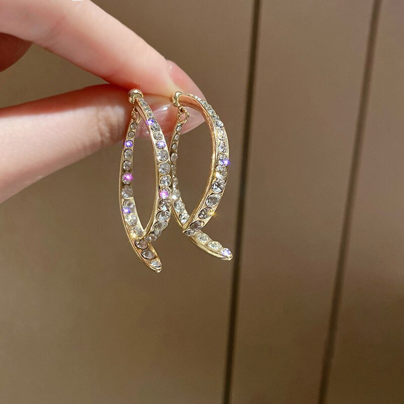 Korean Style Rhinestone Geometric Earrings - Image 1