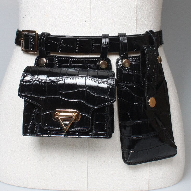 Multiple Pockets Leather Adjustable Strap Compact Belt Bag - Image 1